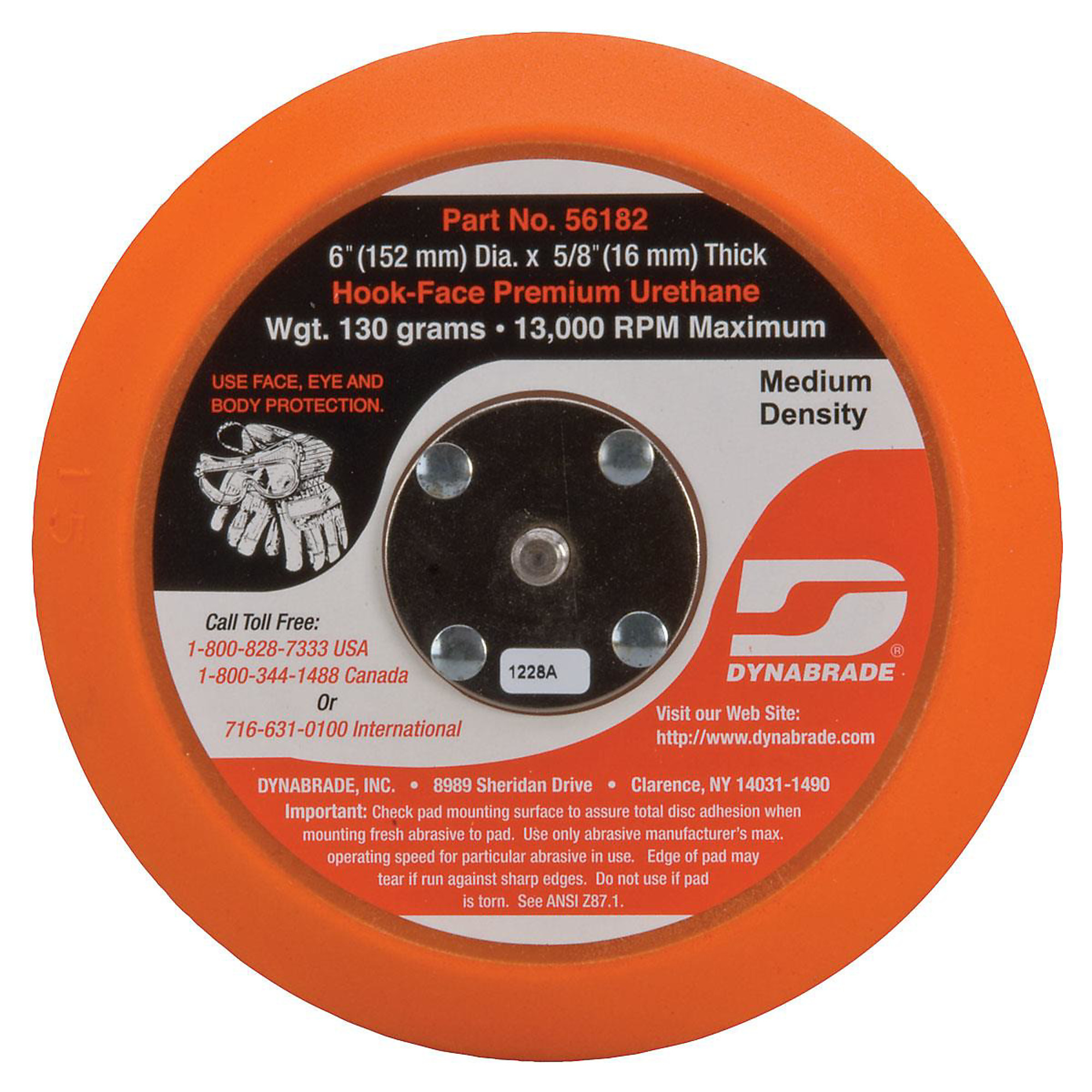 Dynabrade Hook and Loop Pad — 6in. Diameter, Non-Vacuum, Model# DYB56182